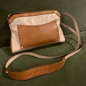 Vintage Hobo White Leather Crossbody with Brown Leather Trims